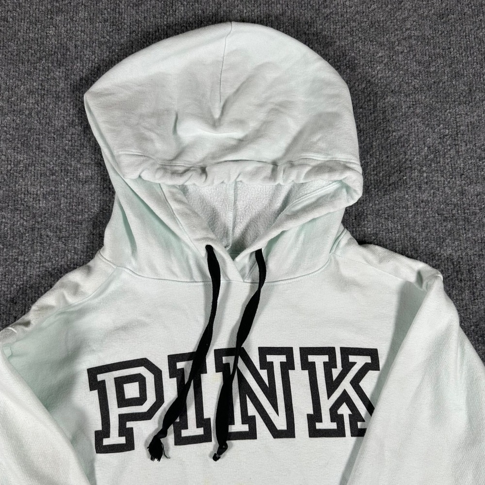 Pink Hoodie Womens Size S Mint Green Graphic Logo Pullover Long Sleeve Casual